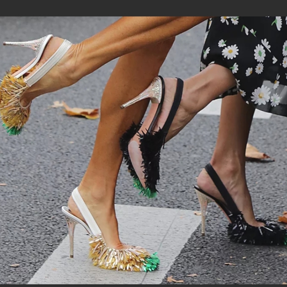 $1995 Rochas Fringe Runway Slingbacks